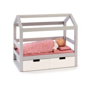 MUSTERKIND Puppen-Hausbett Viola grau/weiß – Hochwertiges Holzspielzeug für Kinder