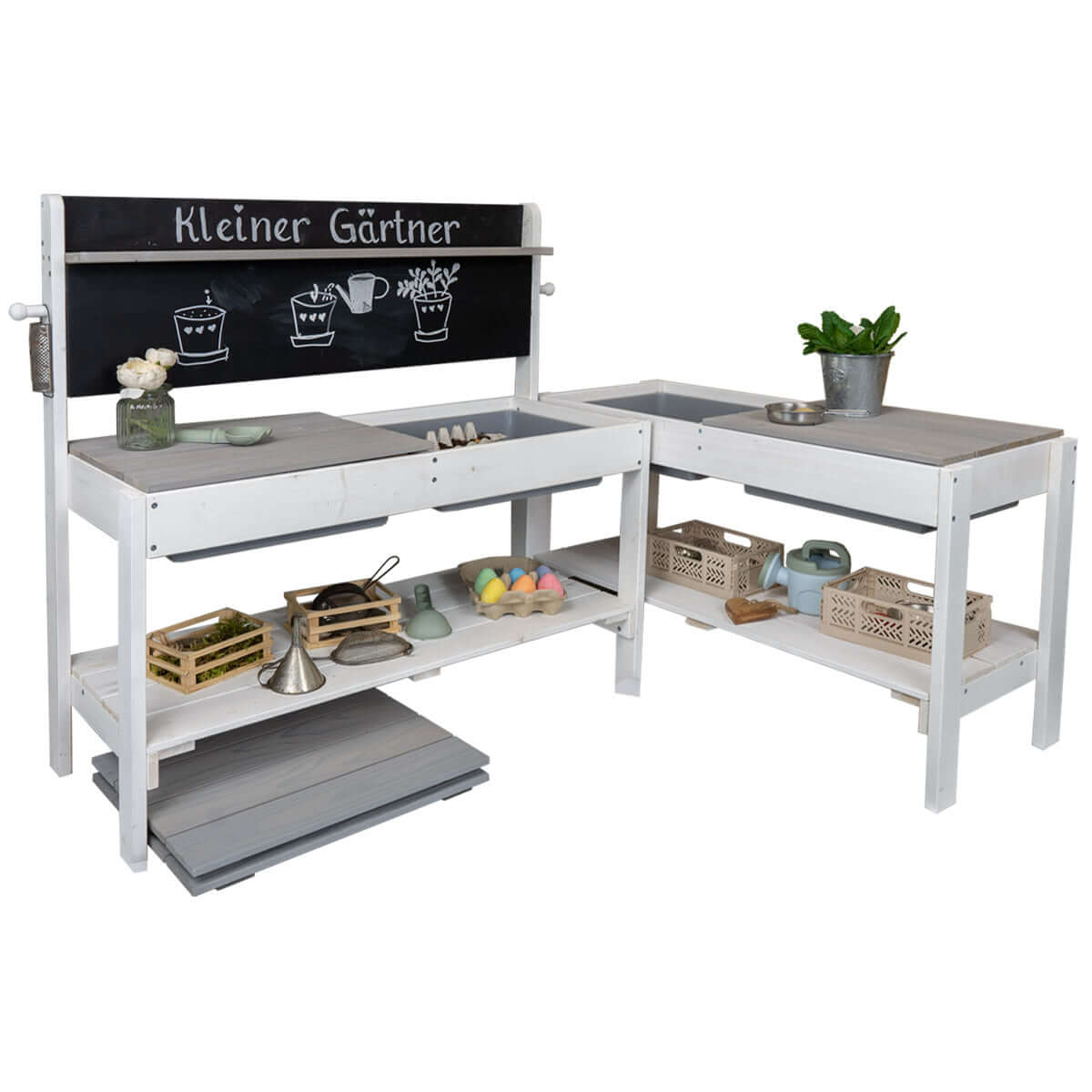 Matschküche Kleiner Gärtner Flexi - weiss / grau - AUS RETOURE 1 – Hochwertiges Holzspielzeug für Kinder